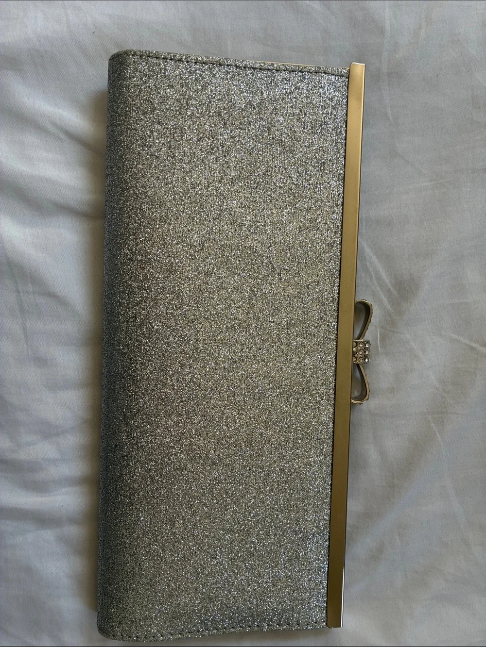Silver Glitter Bow Clasp Evening Clutch